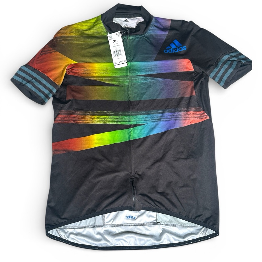 Adidas Men's Black and Rainbow Cycling Jersey